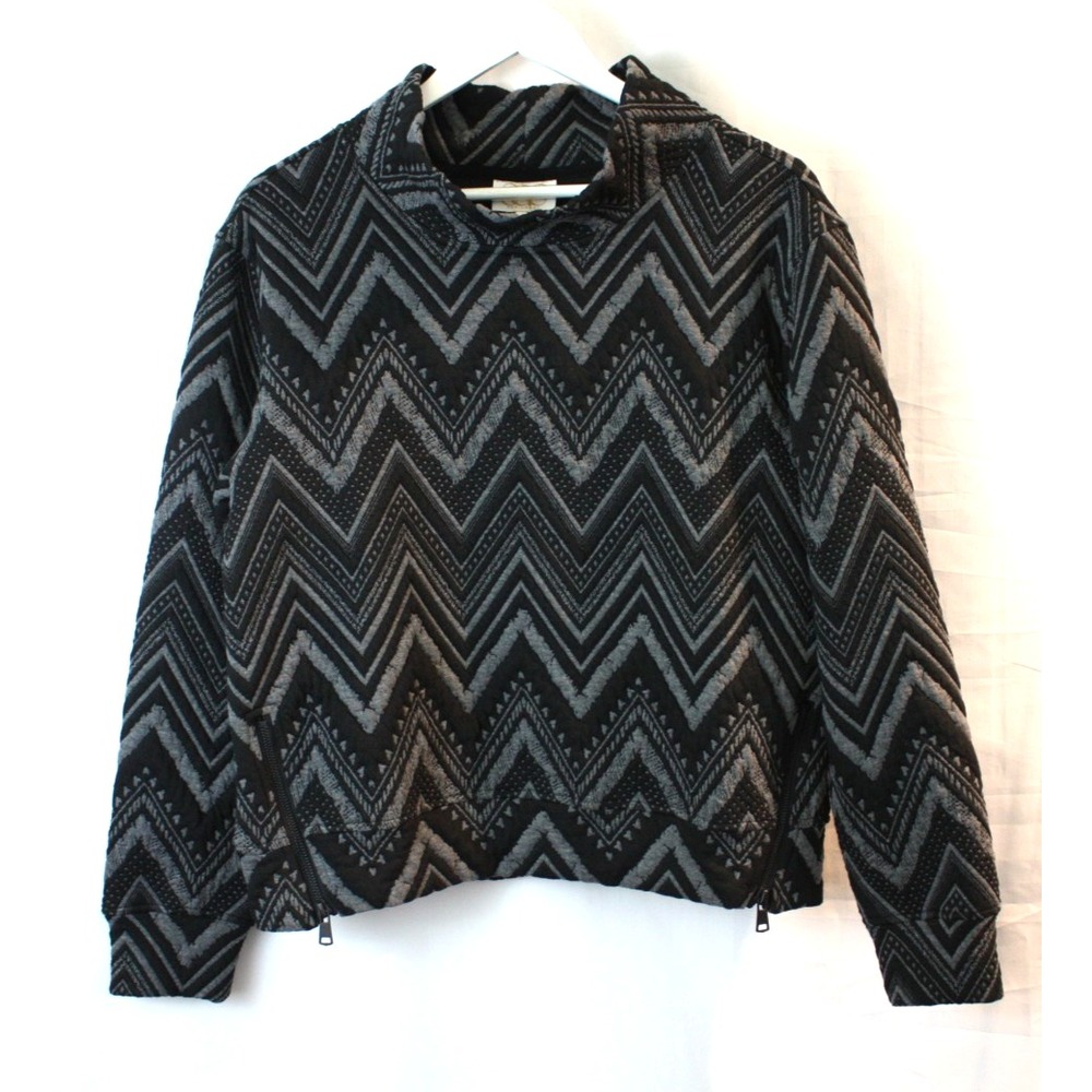 SSYS Top Womens Small Black Ava Zipper Quilted Pullover Zig Zap Stretch Art Mock